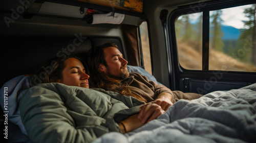 Romantic Road Trip Rest in Open Van