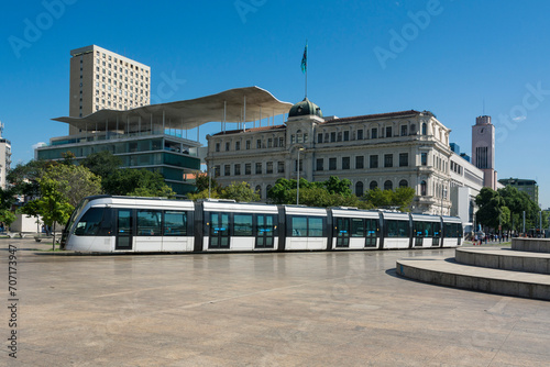Mauá Square, Rio de Janeiro, Brazil. Modern tram passing through Mauá square.  photo