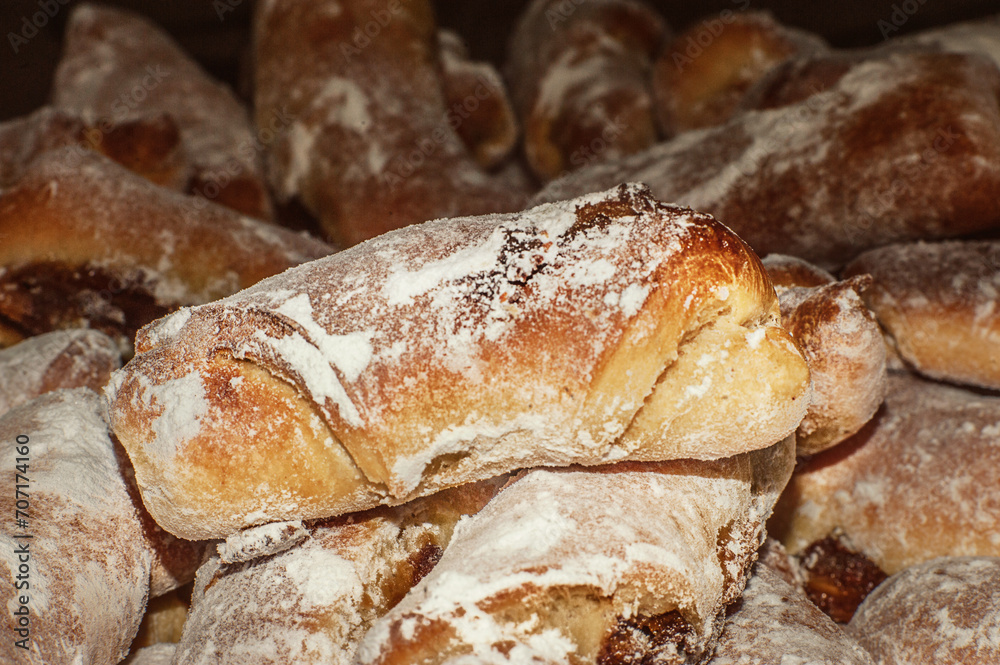 Traditional Serbian home made croissant called - kiflice. Sweet pastry rolls with jam (slatke kiflice sa dzemom)