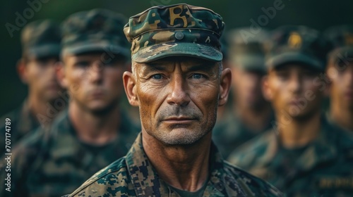 Commanding military drill instructor on a training field, representing discipline and leadership in training.