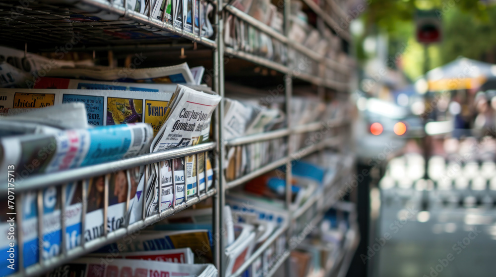 Fototapeta premium Street Newspaper Stand with noname, abstract newspapers.