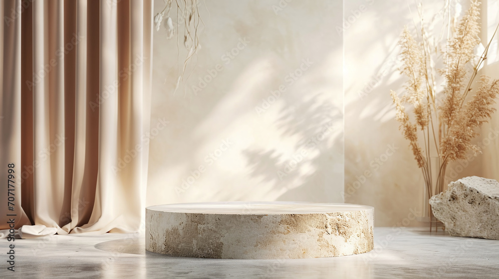 Stone podium, mockup display cosmetics product presentation, minimal background Stone podium, mockup display cosmetics product presentation, minimal background