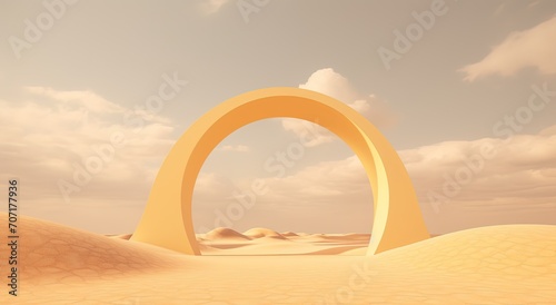 Fantasy world  futuristic fantasy image. Surreal landscape with water and colorful sand. Podium  display on the background of abstract glass  mirror shapes and objects.  