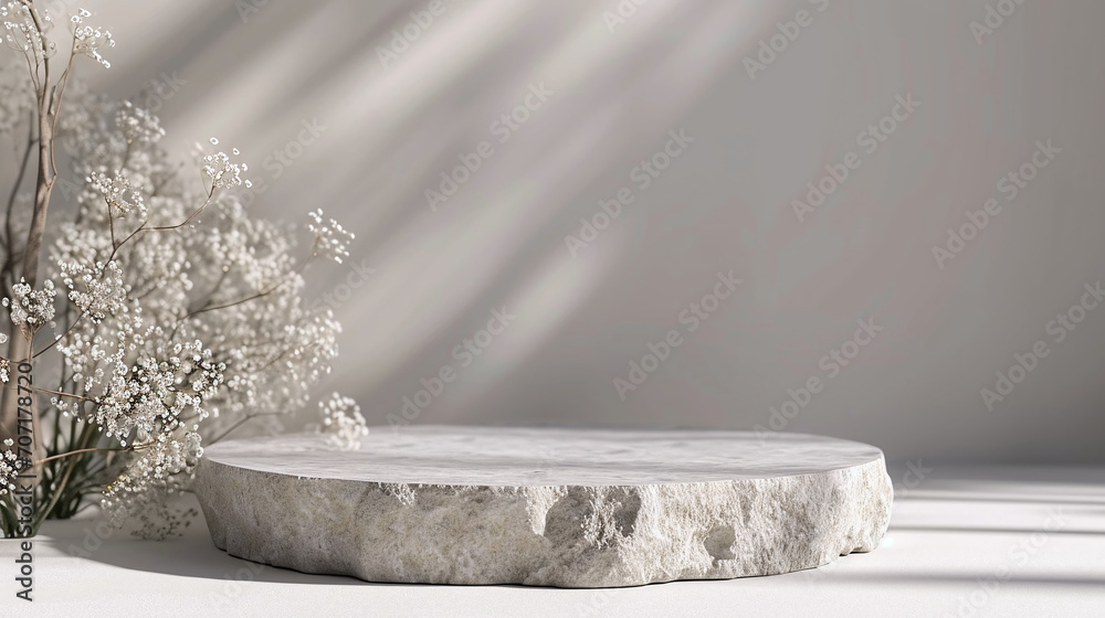 Stone podium, mockup display cosmetics product presentation, minimal background Stone podium, mockup display cosmetics product presentation, minimal background