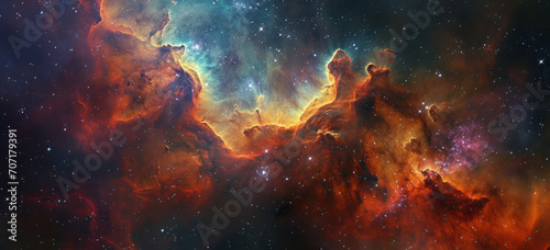 Vivid cosmic nebula, interstellar cloud of dust and gas. Space exploration and astronomy. photo