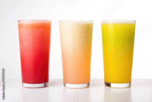 Set of different fresh smoothies in glass on white background