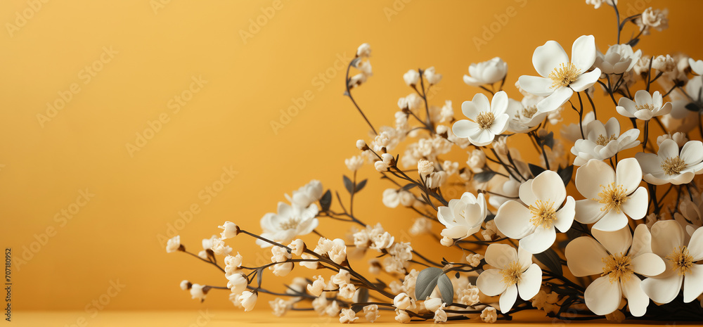 Spring floral background with a bouquet with copy space for text. Holiday card for the 8th of March, Mother's Day, Women's Day, and Saint Valentine's Day. Generative AI.