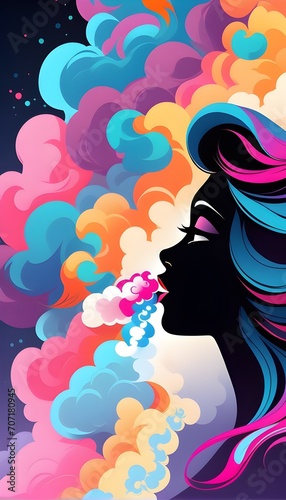 Girls With Smoke Illustration Colorful Art Generative