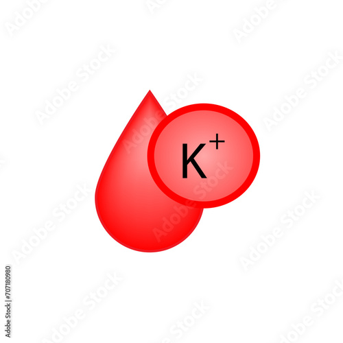 Potassium K electrolyte. Icon isolated on white background. Hyperkalaemia and Hypokalaemia. Potassium excess and deficit electrolyte disorders. Scientific design. Vector illustration. photo