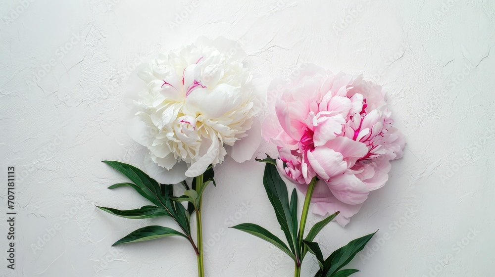Timeless Beauty: Peonies on a White Background in Light White and Light Pink