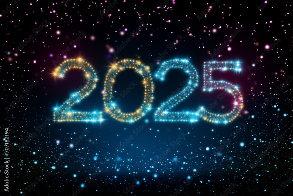 The word 2025 written blue gradient neon light glowing in the dark. Concept for new year 2025. Newyear 2025 The word 2025 written blue gradient neon light glowing in the dark. Concept for new year 2025. Newyear 2025