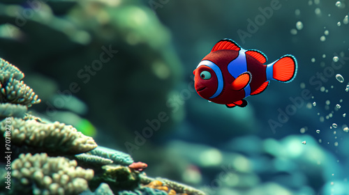 Clownfish (Amphiprion percula) in aquarium. 