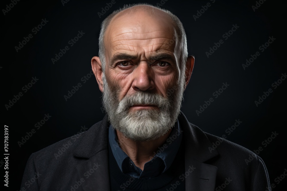 Portrait of an old man with gray beard and mustache on a black background. Portrait of an old man with gray beard and mustache on a black background.