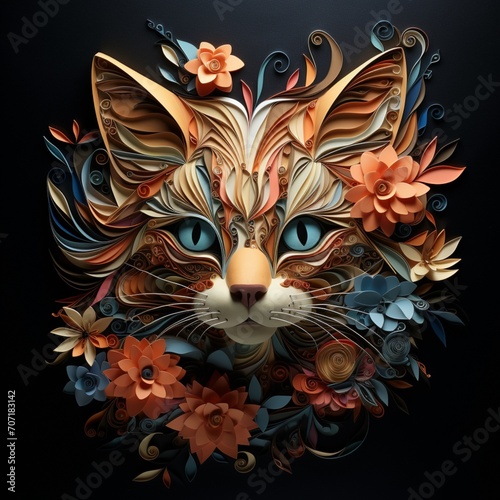 A paper cut art cat face multicolor picture AI Generated art