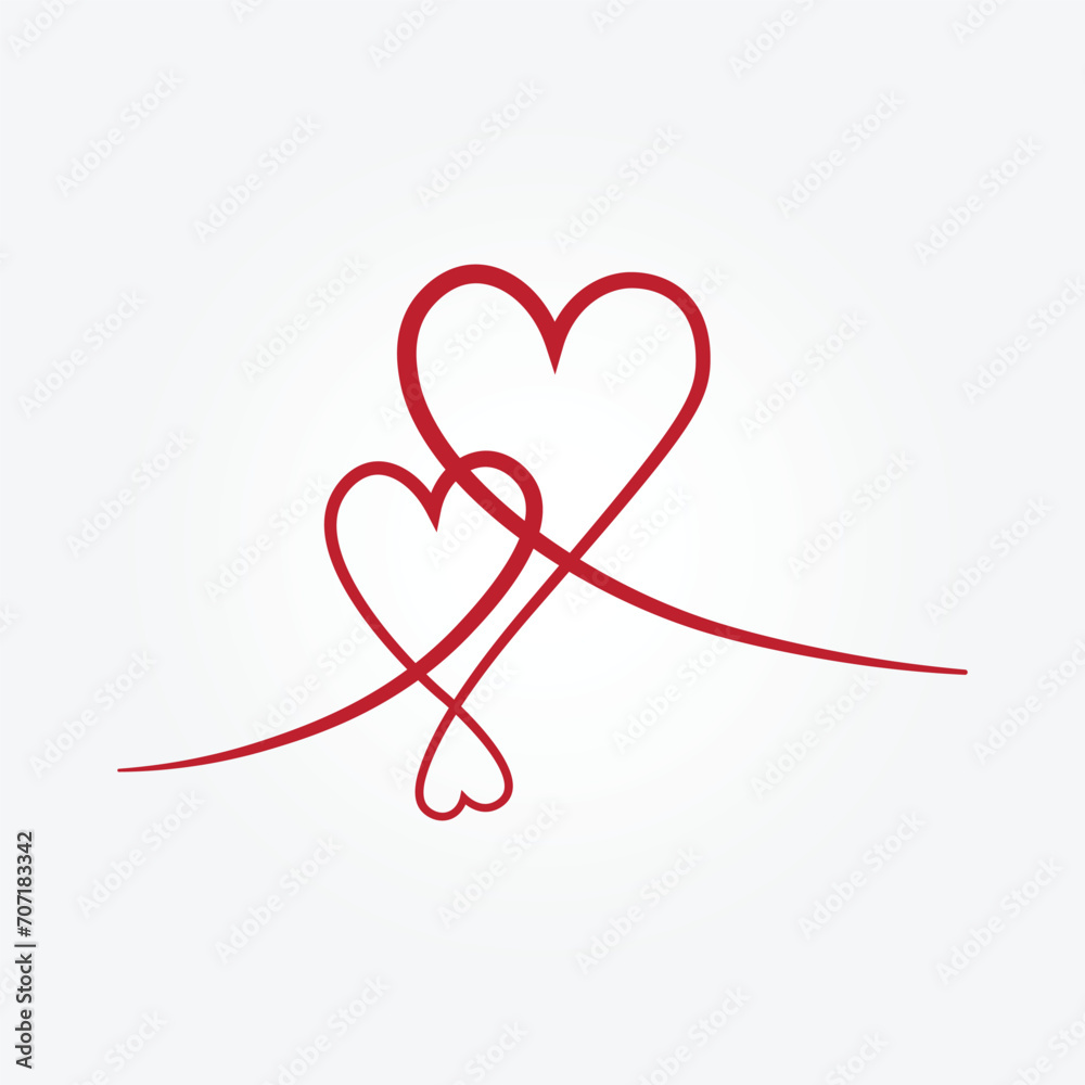 Valentines day logo with two hearts. Hearts Couple Trendy Minimalist vector Illustration