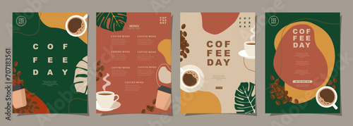 Set of sketch banners with coffee beans and leaves on minimal background for invitations, cards, banner, poster, cover, cafe menu or another template design. vector illustration.
