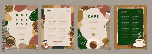 Set of sketch banners with coffee beans and leaves on minimal background for invitations, cards, banner, poster, cover, cafe menu or another template design. vector illustration.