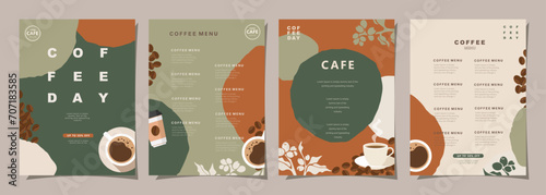 Set of sketch banners with coffee beans and leaves on minimal background for invitations, cards, banner, poster, cover, cafe menu or another template design. vector illustration.