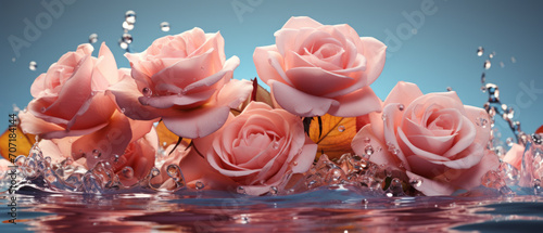 Elegant rose flowers in water, by splashes and vivid contrast.