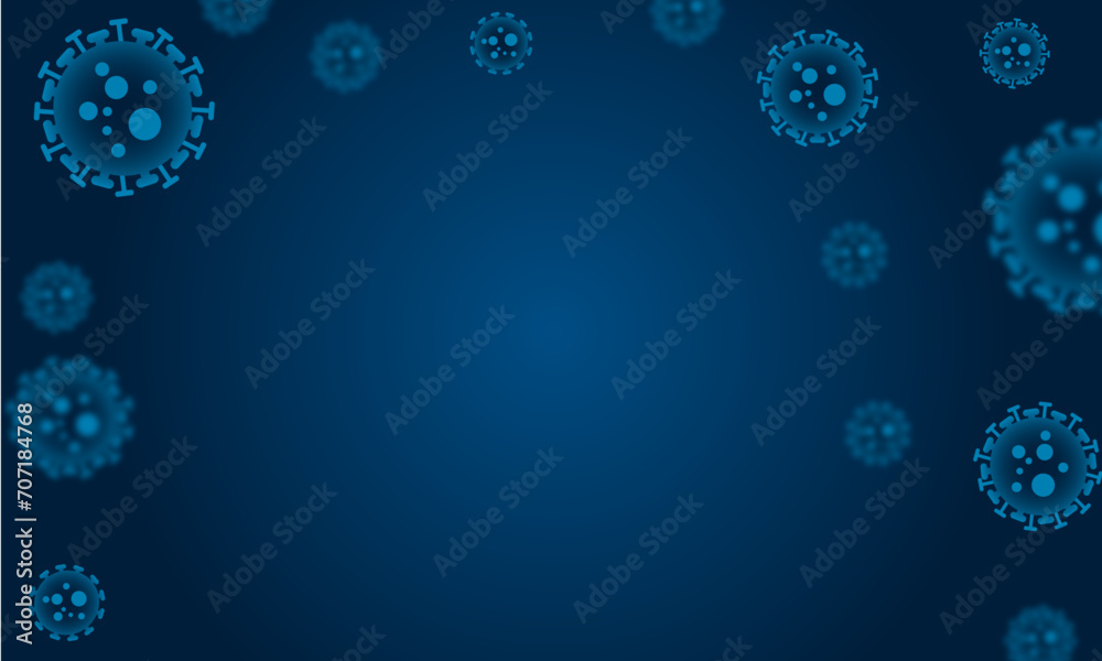 Vaccination background, virus, vector illustration.  Microbes on blue background