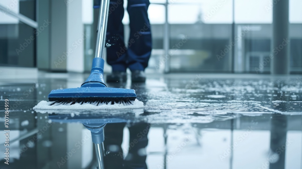 Generative AI, Housekeeping, cleaning, person with a mop to clean the floor. Office or domestic worker, cleaner and housewife Generative AI, Housekeeping, cleaning, person with a mop to clean the floor. Office or domestic worker, cleaner and housewife