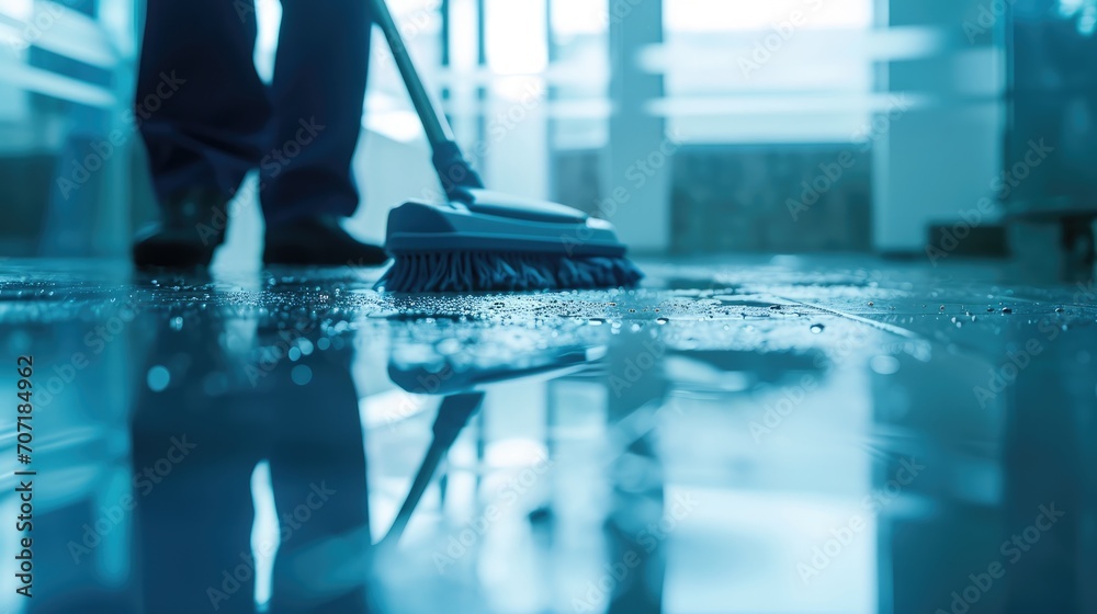 Generative AI, Housekeeping, cleaning, person with a mop to clean the floor. Office or domestic worker, cleaner and housewife Generative AI, Housekeeping, cleaning, person with a mop to clean the floor. Office or domestic worker, cleaner and housewife