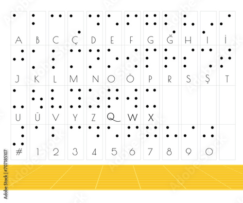 Braille alphabet for the blind. turkish version of Braille alphabet photo