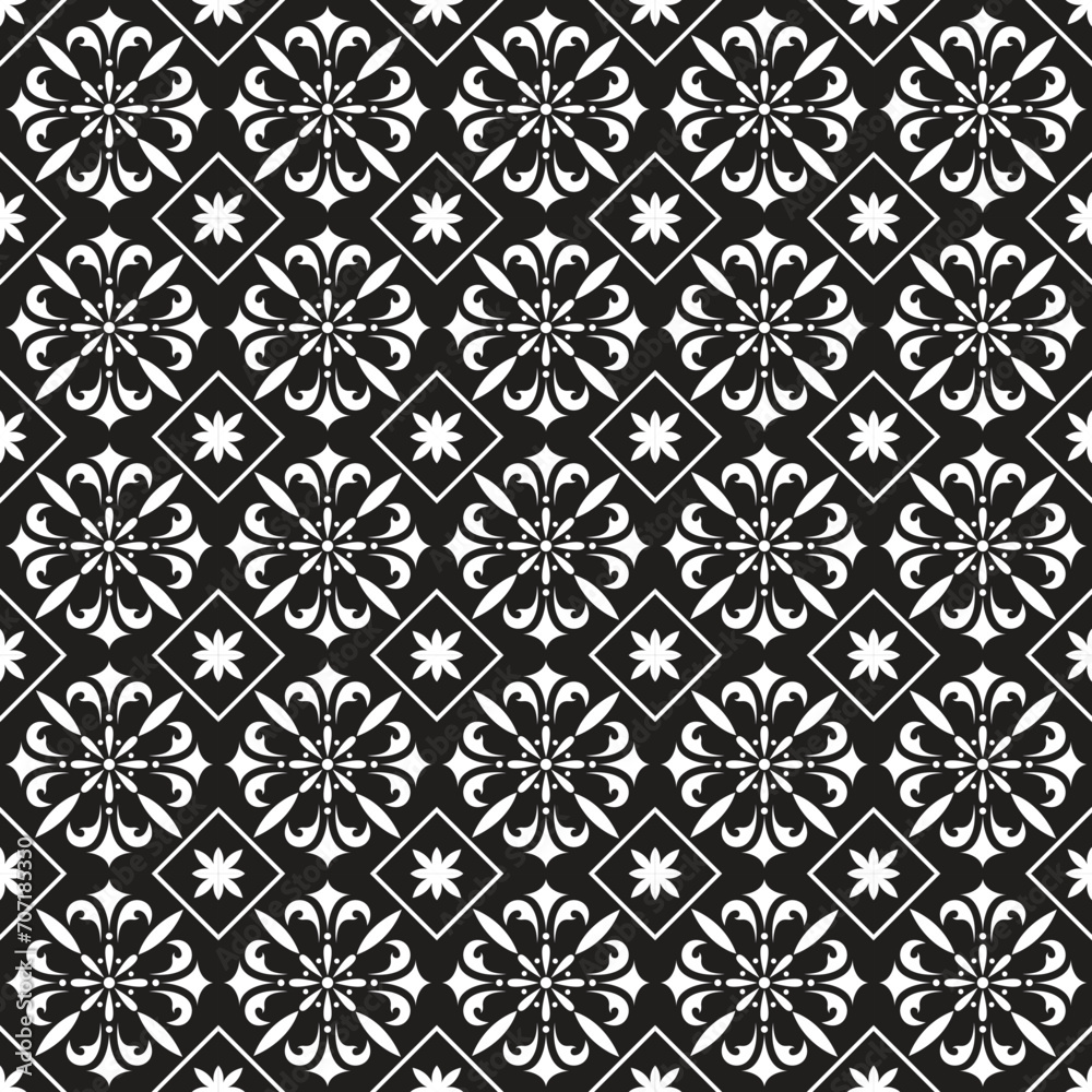 Black and white arabic geometric seamless pattern, vector background, texture 