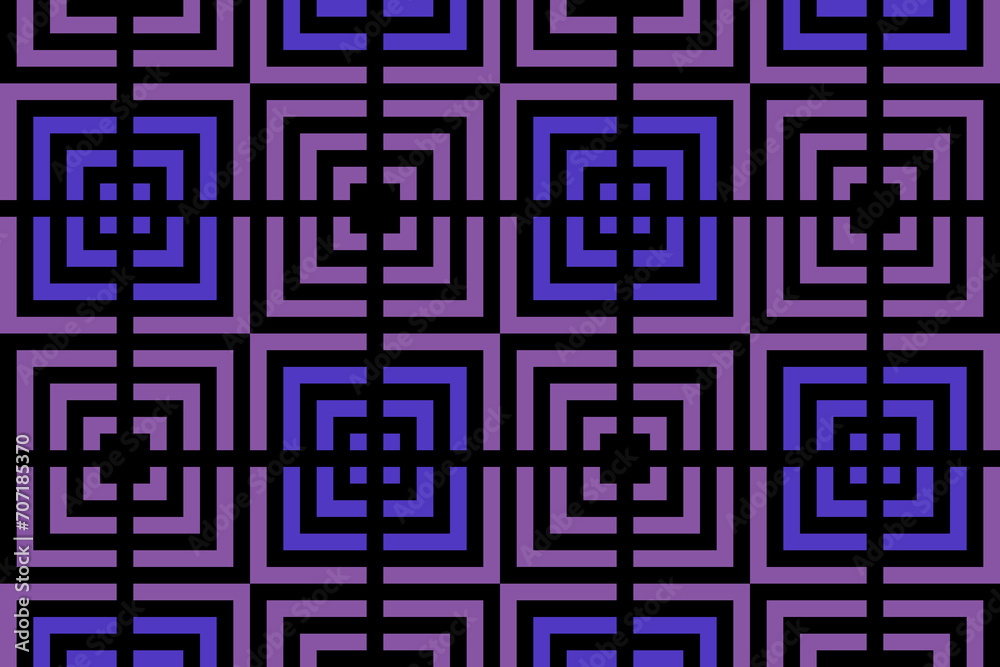 Purple squares pattern with black perpendicular lines crossing over the center of each square - obrazy, fototapety, plakaty 