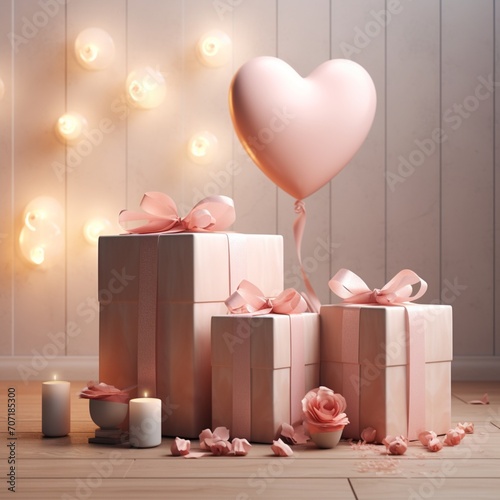 3d valentine love studio gifts box and balloon decor photography AI Generated Image