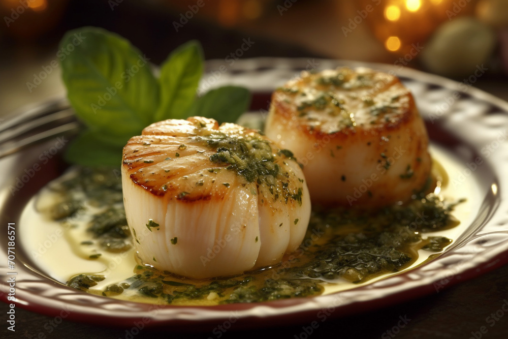 Fried scallops with spices on a dark
background. Homemade food, restaurant. Very tasty and healthy. Fried scallops with spices on a dark
background. Homemade food, restaurant. Very tasty and healthy.