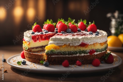 cake with strawberries 3d rendering  cake  food  bakery  