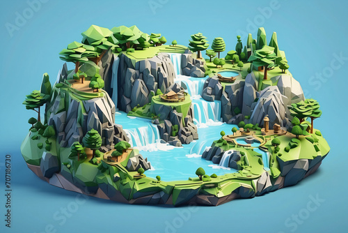3d waterfall with isometric style