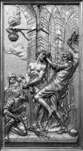 The Scourging of Jesus at the Pillar – a relief sculpture. Church of Saint Giles (Kirche St. Ägyd) in Gumpendorf, Vienna.