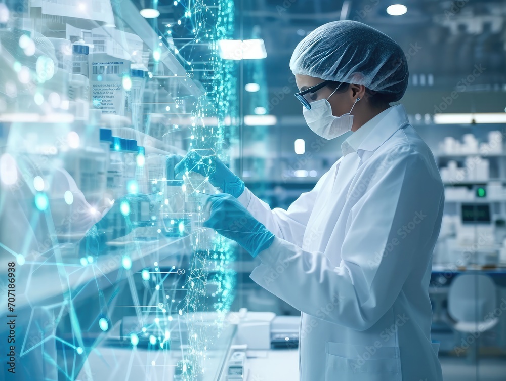 Doctor touching icon DNA and digital healthcare and medical diagnosis of patient with network connection on modern interface.