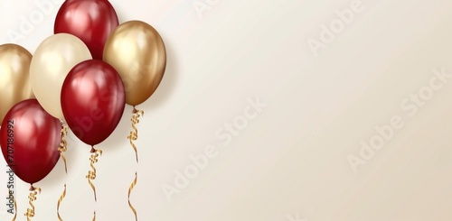 ared and gold balloons in a background. photo