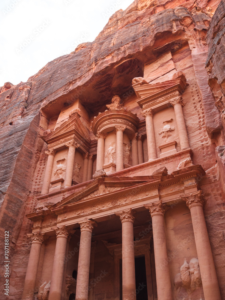 Welcome to Petra, the Treasury, also called Khazneh historical and touristic monument in Jordan