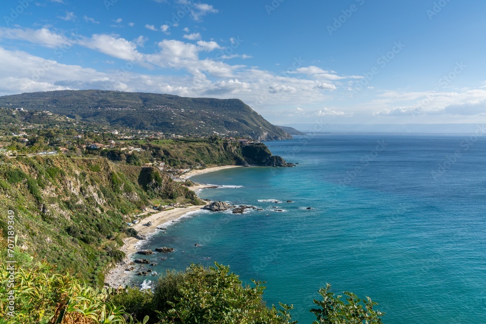 view of the coast and beaches at Capo Vaticano in Calabria