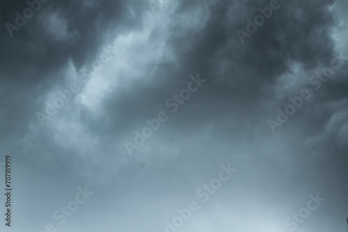 Dramatic, dark, blue cloudy sky overlay, Sky-overlays. Dramatic sky and lightning. Bad weather with dark clouds. Rain And Thunderstorm In Dramatic Sky © Ibenk.88