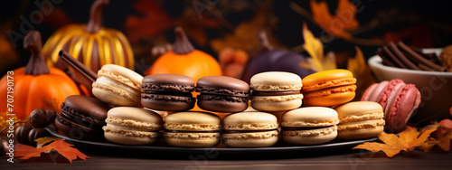 close up of macaroons on a plate autumn concept photo