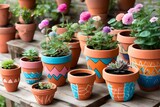 A DIY terracotta  painting activity, transforming plain pots into colorful planters with imaginative designs.