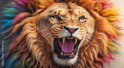 Close up of the face of a roaring lion. detailed portrait of a lion. Generative Ai