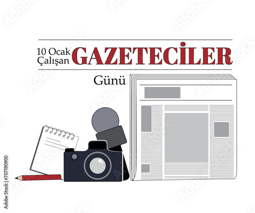Journalists day concept vector illustarion. Translate: 10 january working journalists day