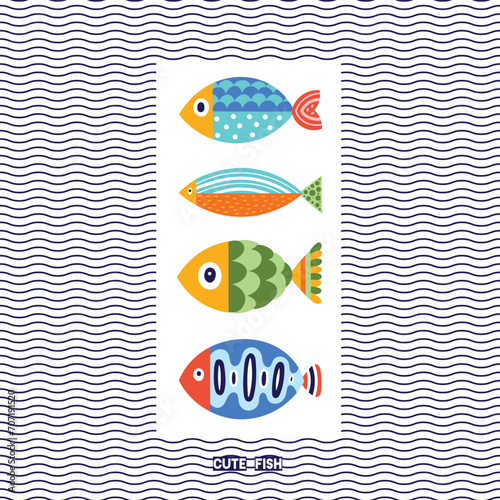 Cute fish card. Sea illustration.