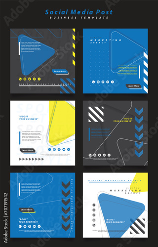 Social media post template in sporty background with blue and black white for advertising design