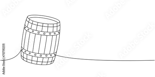 Old cask one line continuous drawing. Wooden barrel continuous one line illustration. Vector linear illustration.
