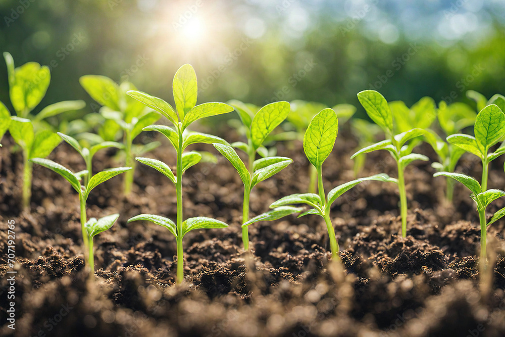 Young plants increase in the sunny background sustainable agriculture Young plants increase in the sunny background sustainable agriculture