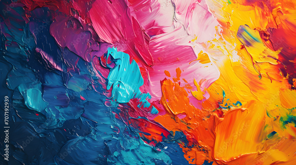A vibrant burst of abstract color dances across the canvas, capturing the uninhibited imagination of a child's artistry through bold strokes of acrylic paint