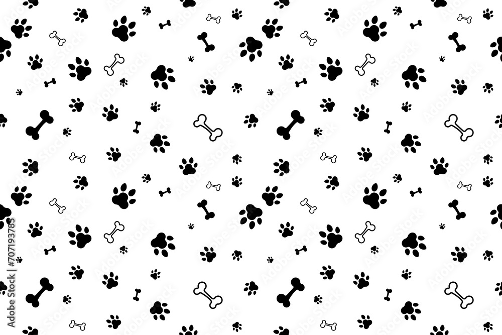 Bone And Cat Or Dog Paw Pattern Background. Wallpaper. Vector Illustration. Animal Backdrop. Banner Bone And Cat Or Dog Paw Pattern Background. Wallpaper. Vector Illustration. Animal Backdrop. Banner