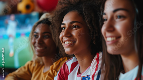 Close-up of Young English Women Soccer Supporters Watching European Tournament Match on TV  Expressing Hope and Anticipation  Intense Football Fan Emotion  Sports Enthusiasm in Home Setting